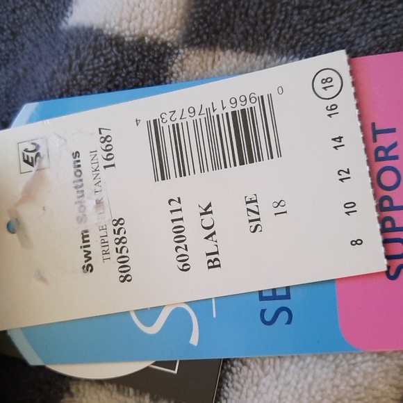 Macy's Swim Solutions NWT Black Triple Lace Tankini Wide Straps Top Size 18 - Picture 8 of 12